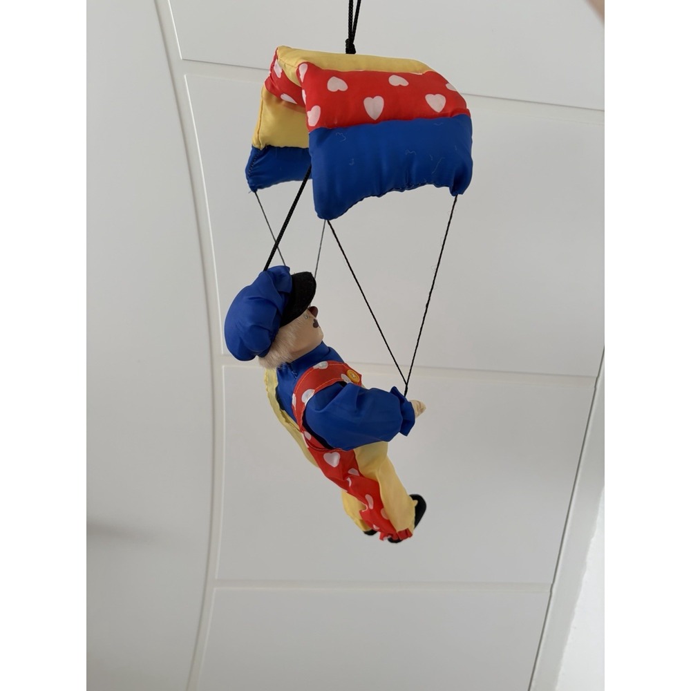 Vintage Happy Clown with Hanging Parachute Purple Yellow Red Heart Print Toy - Picture 6 of 9